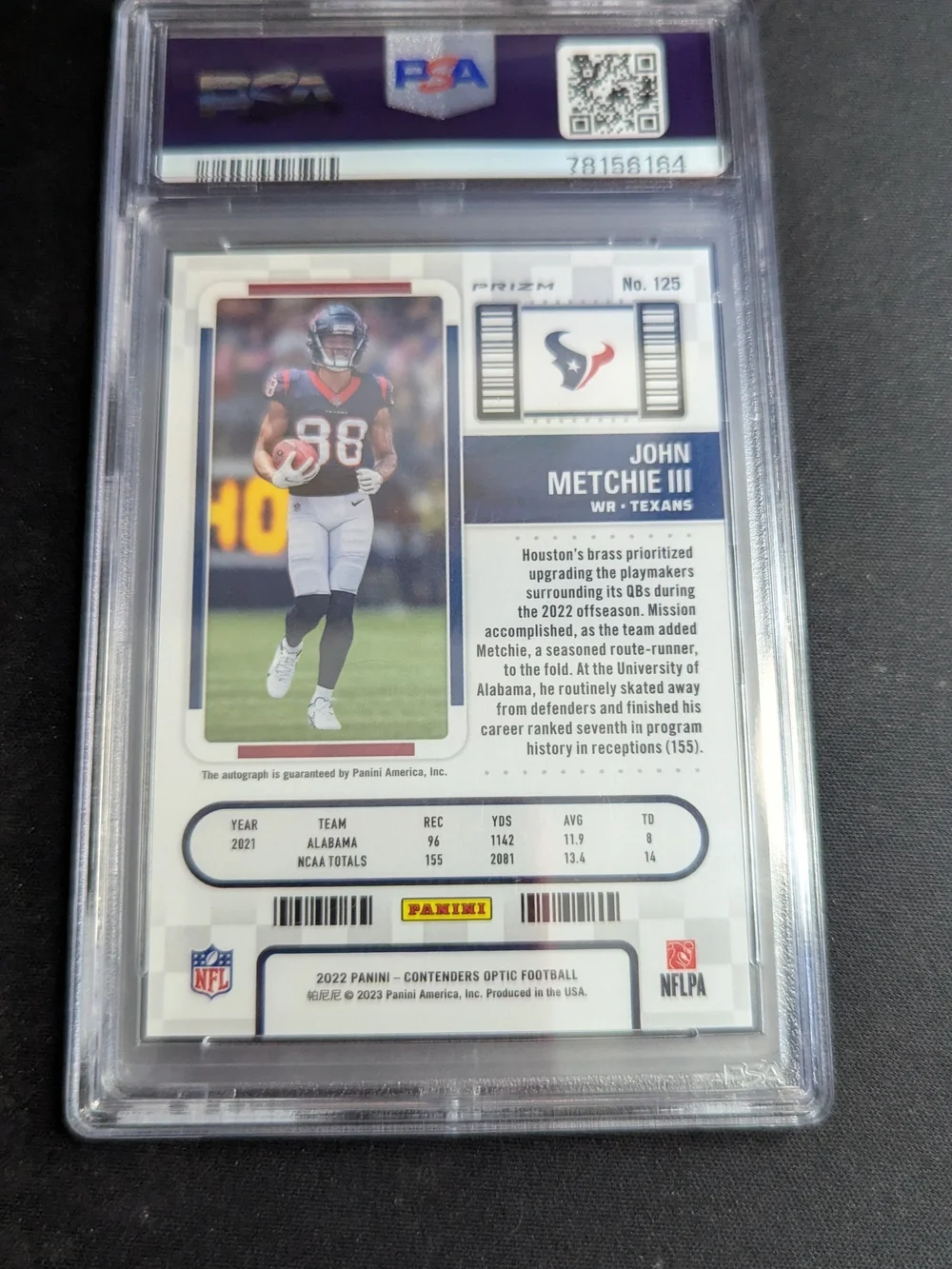 2022 Panini Contenders John Metchie III Rookie Ticket Autograph #125 PSA 9 MINT
